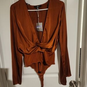 Brown Blazer with Draped Collar and Belted Wrap Style